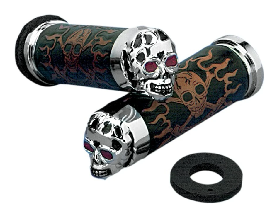 Drag Specialties Skull Grips For Harley With Dual Cable Throttle Red Eyes [Open Box]